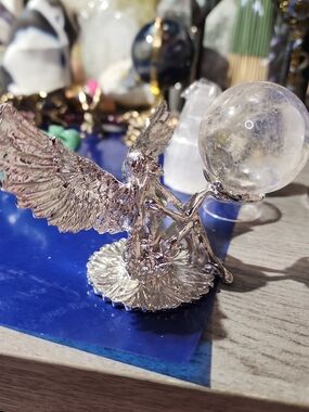 Silver Winged Fairy Crystal Ball Sculpture - Home Accents